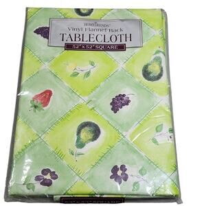 HomeTrends Fruit Tablecloth 52"x52" Square Waterproof Vinyl Flannel Back NIP